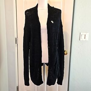 Navy blue and black knit oversized button up cardigan- size M/L